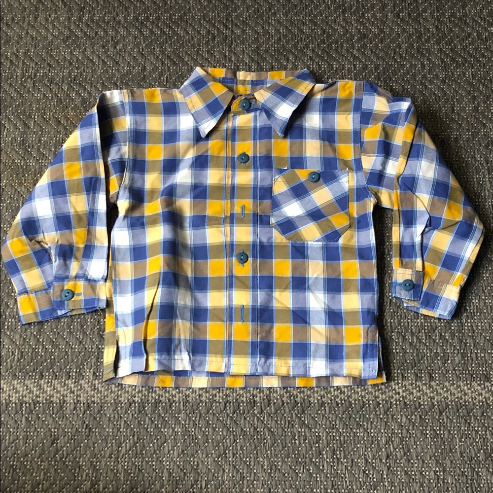 Blue and Yellow Plaid Button-Down Shirt